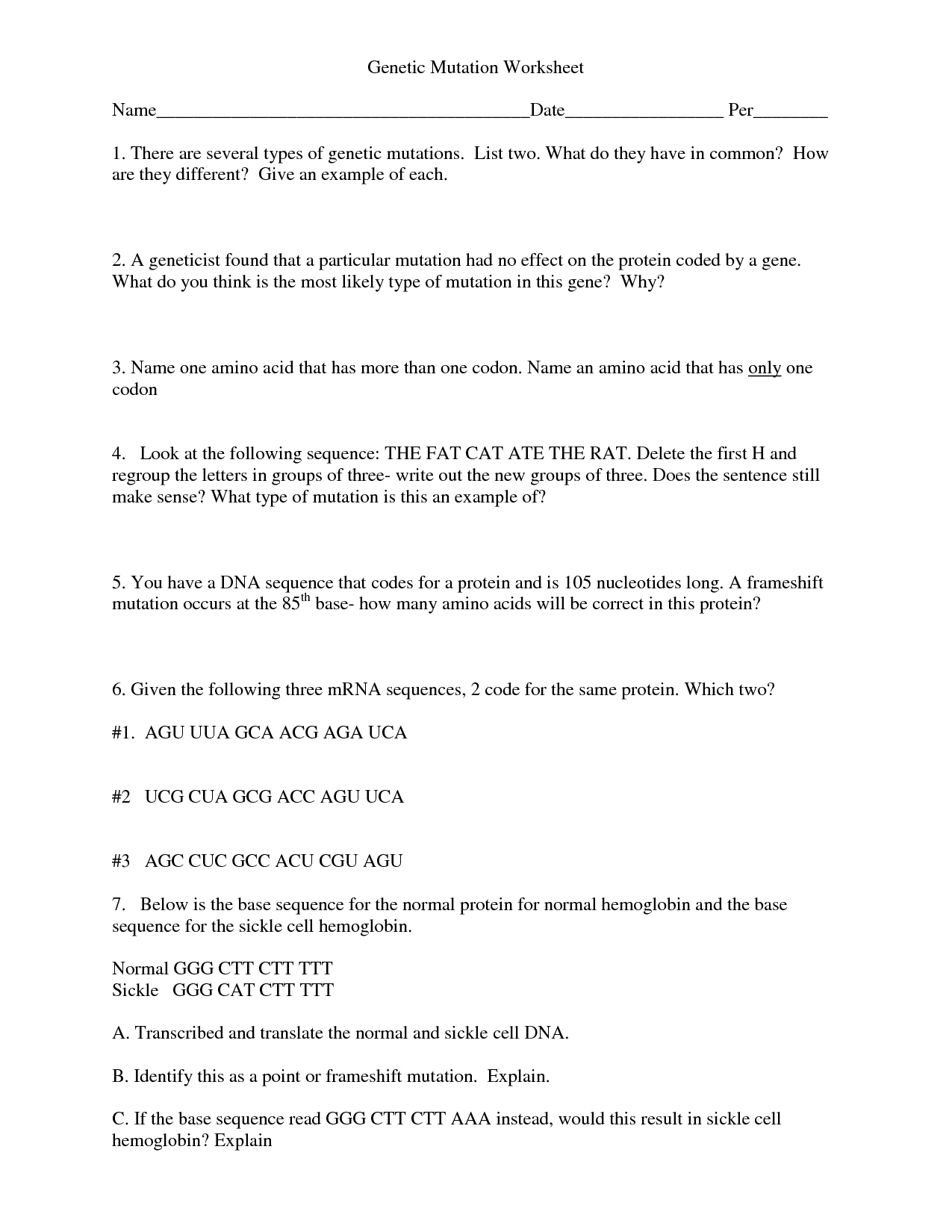 12 Best Images of Gene And Chromosome Mutation Worksheet  Genetic Mutation Worksheet Answer Key 