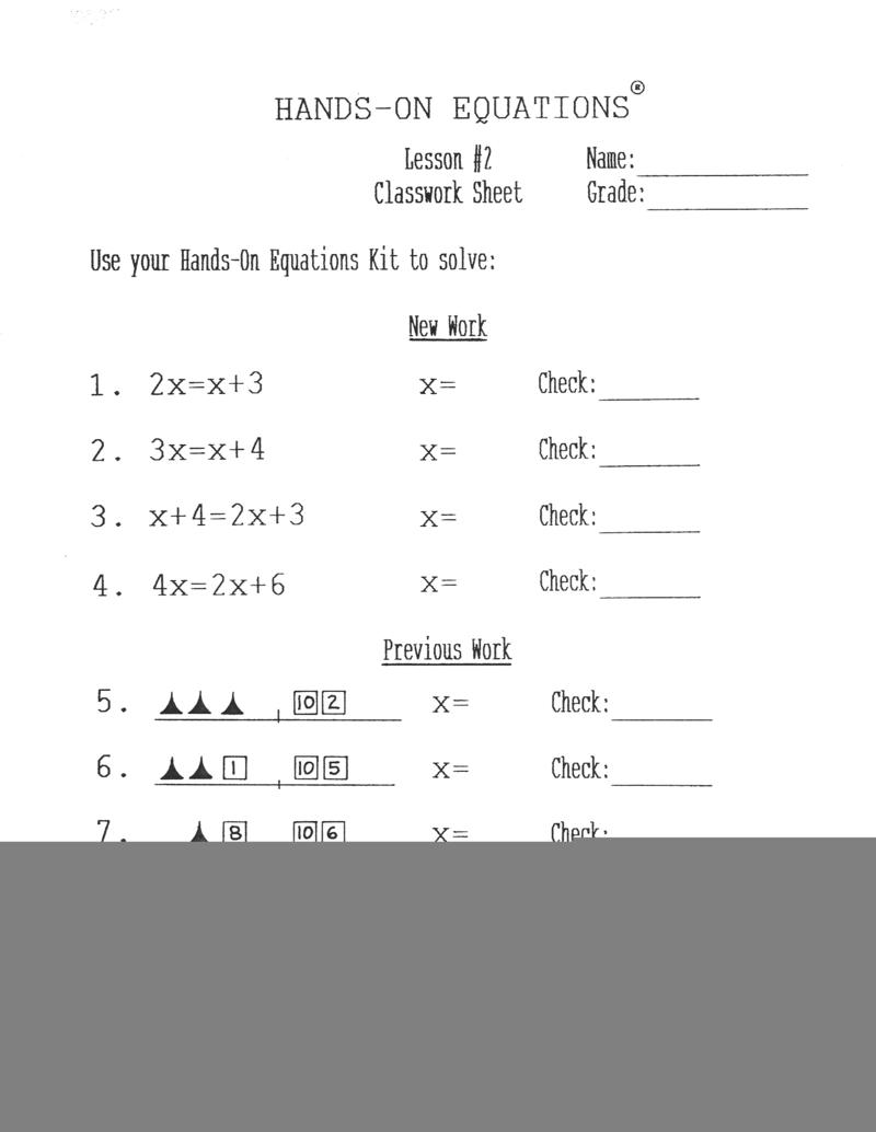 Hands On Equations Worksheet