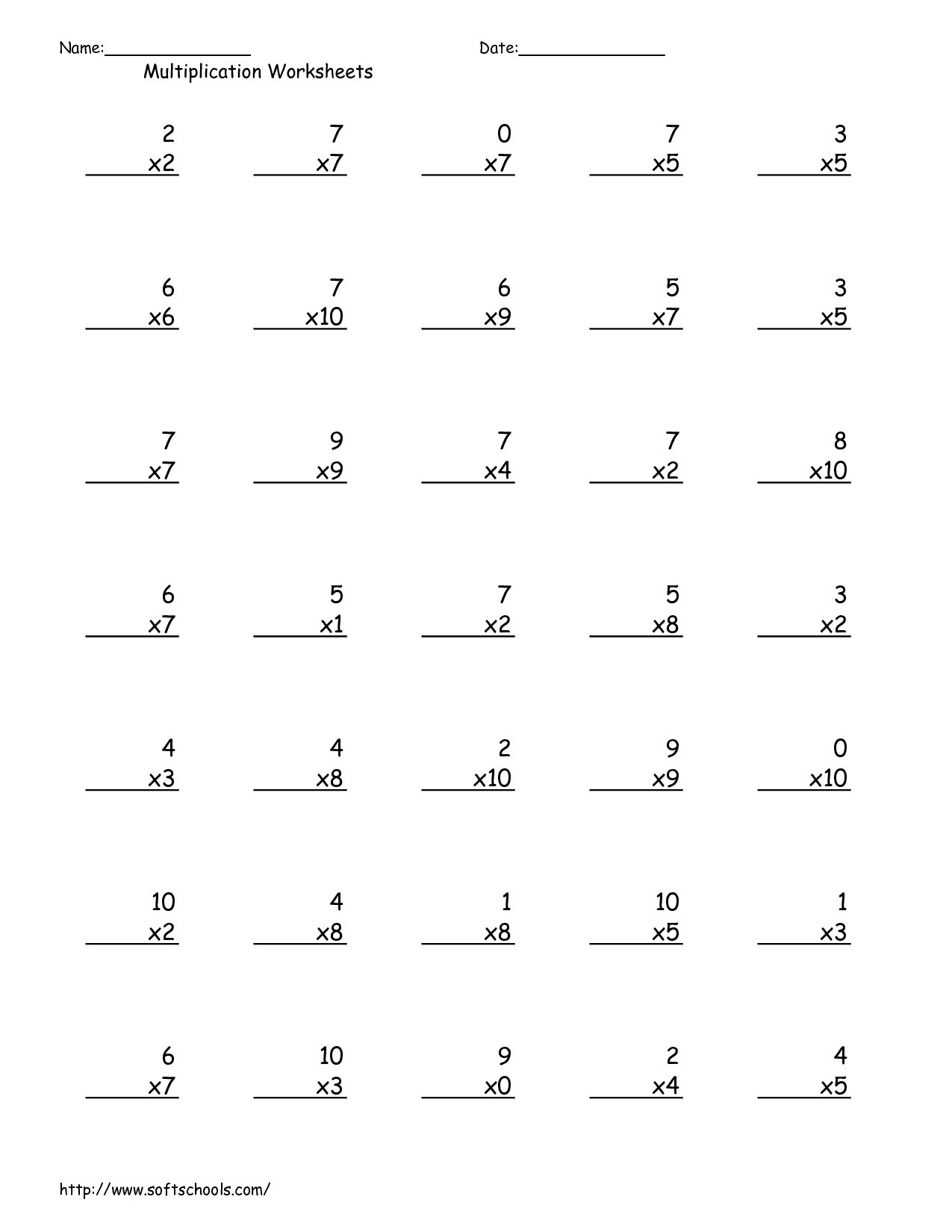 Multiplication X2 Worksheet