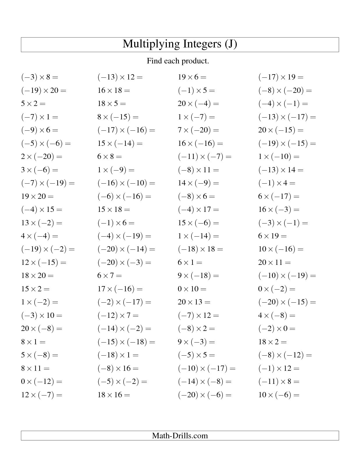 50-multiplication-of-integers-worksheet