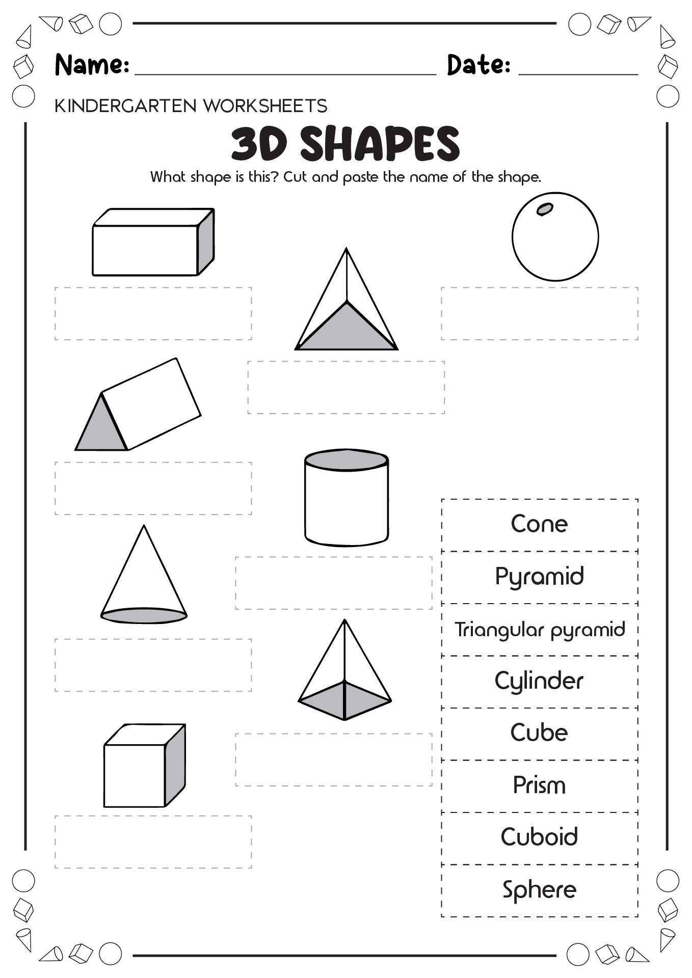 14 Best Images Of 3d Shapes Worksheets Printables Kindergarten