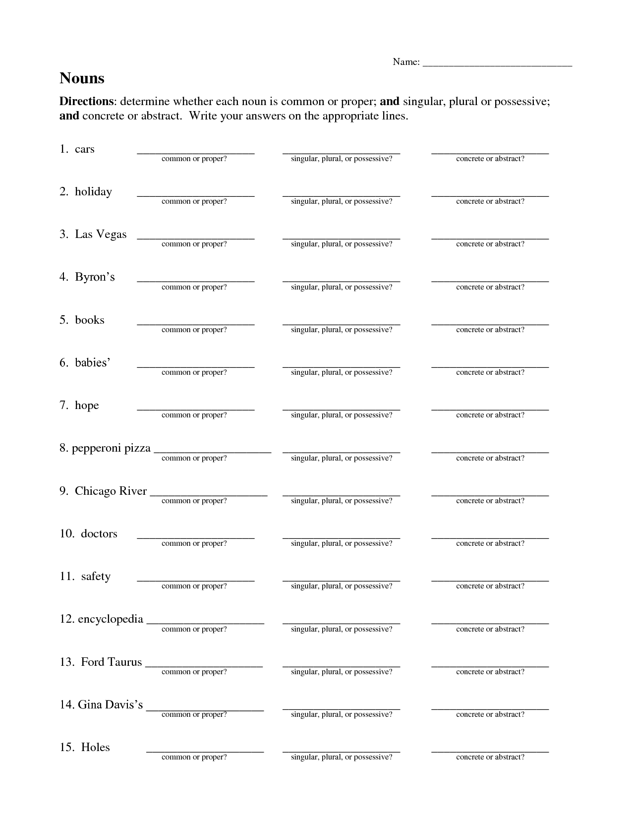 Possessive Singular And Plural Nouns Worksheets