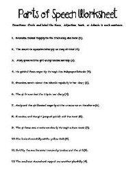 8 Parts Speech Worksheets