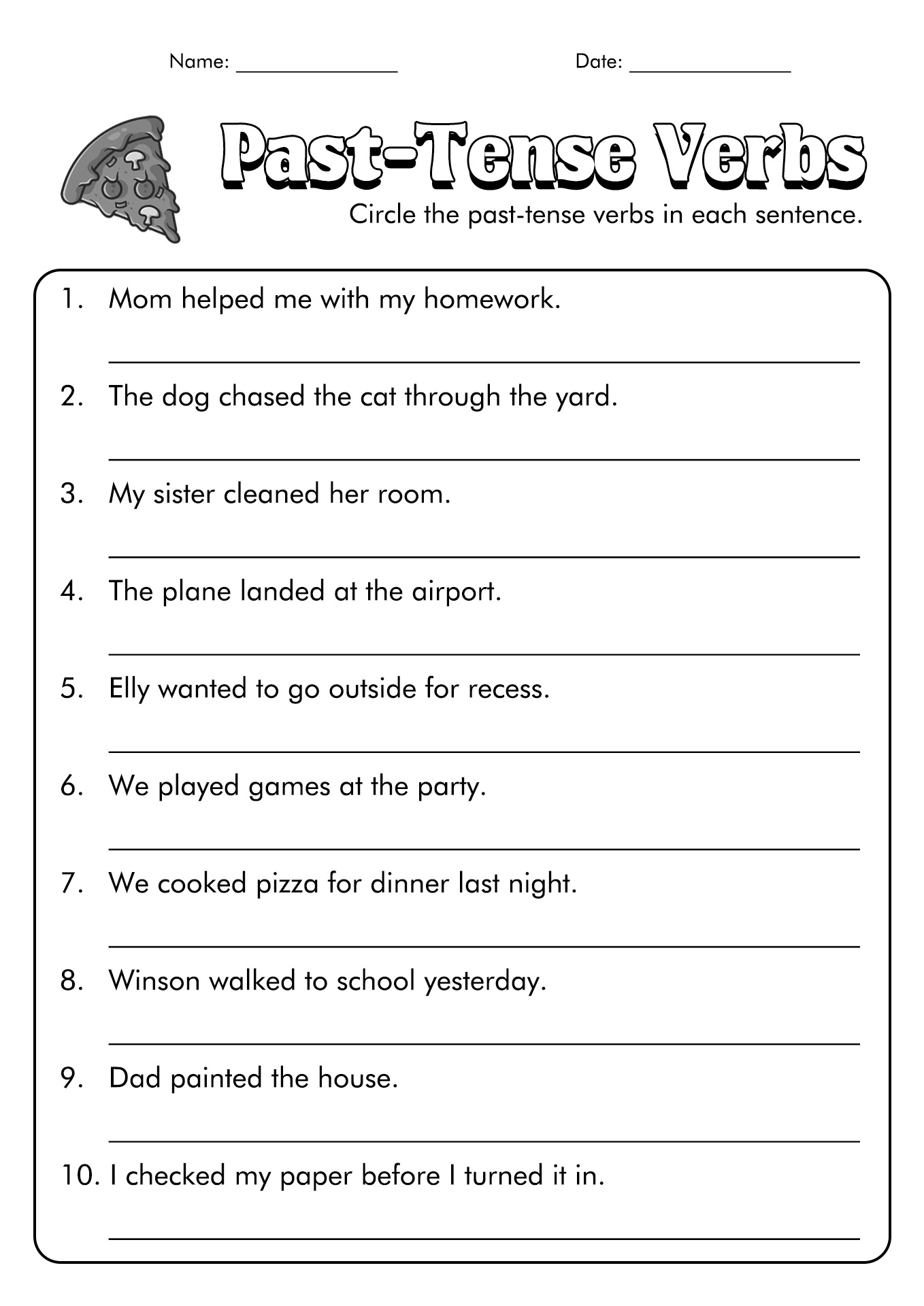 Past Tense Verbs 1st Grade Worksheet