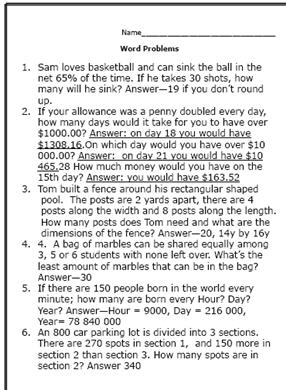 7th Grade Math Word Problems Worksheets