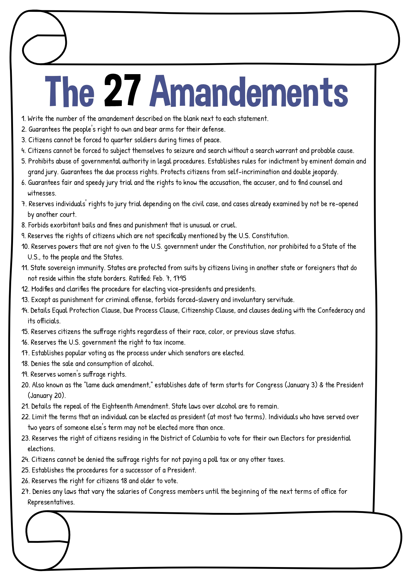 10 Amendments Worksheet