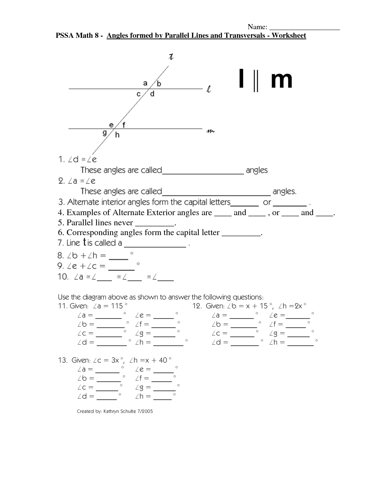 11 Best Images of Lines And Transversal Angles Worksheet  Angle Parallel Lines and Transversals 