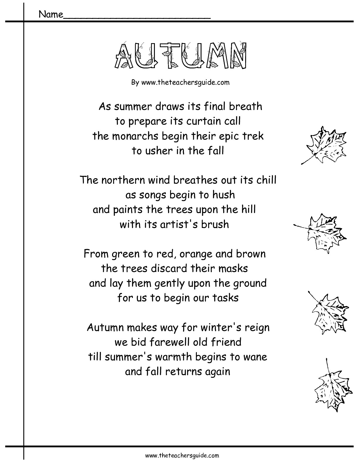 Autumn Fall Poem Worksheets