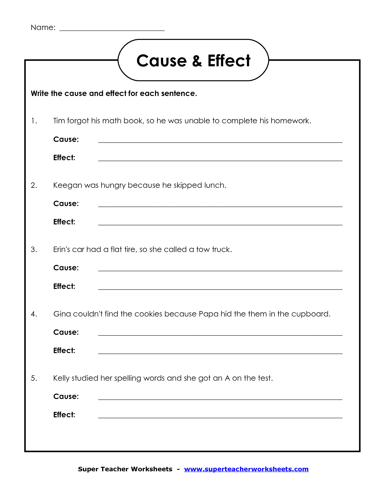 Free Printable Cause And Effect Worksheets For 6th Grade