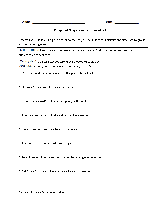 Worksheet For Compound Subjects And Verbs For Grade 8