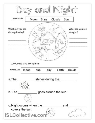 Day and Night Sky Worksheets