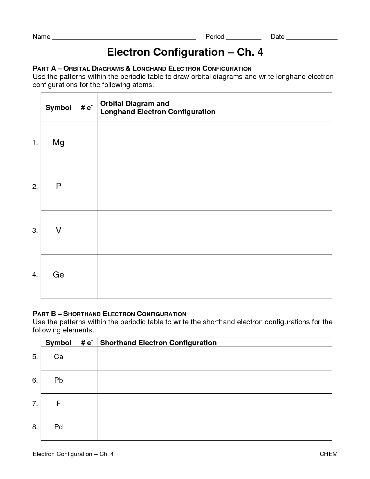 Electron Configuration Worksheet Answer Key