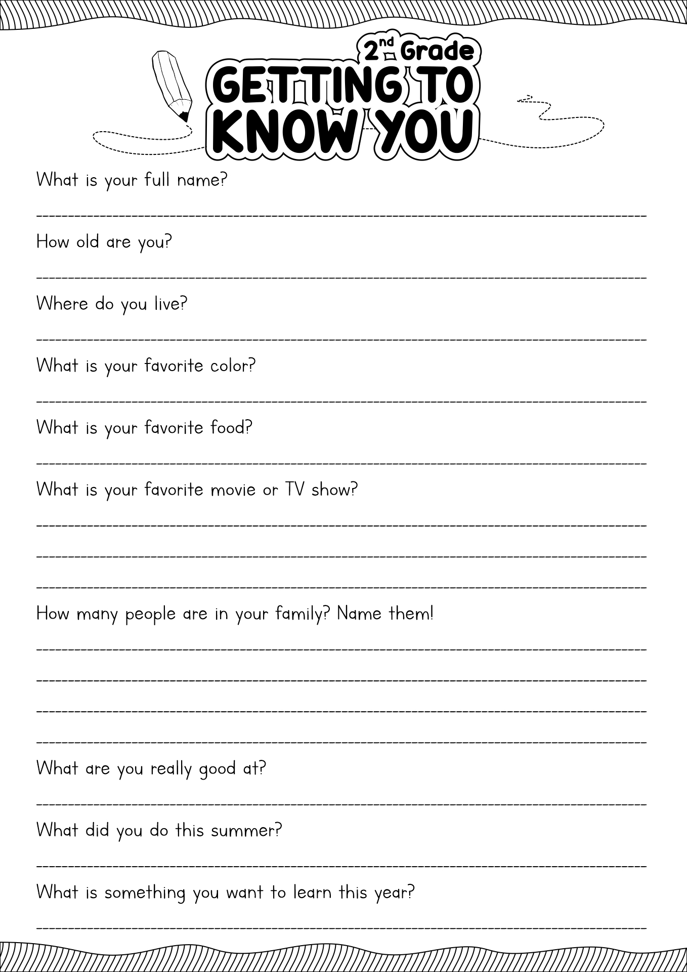 Free Printable Getting To Know You Worksheets