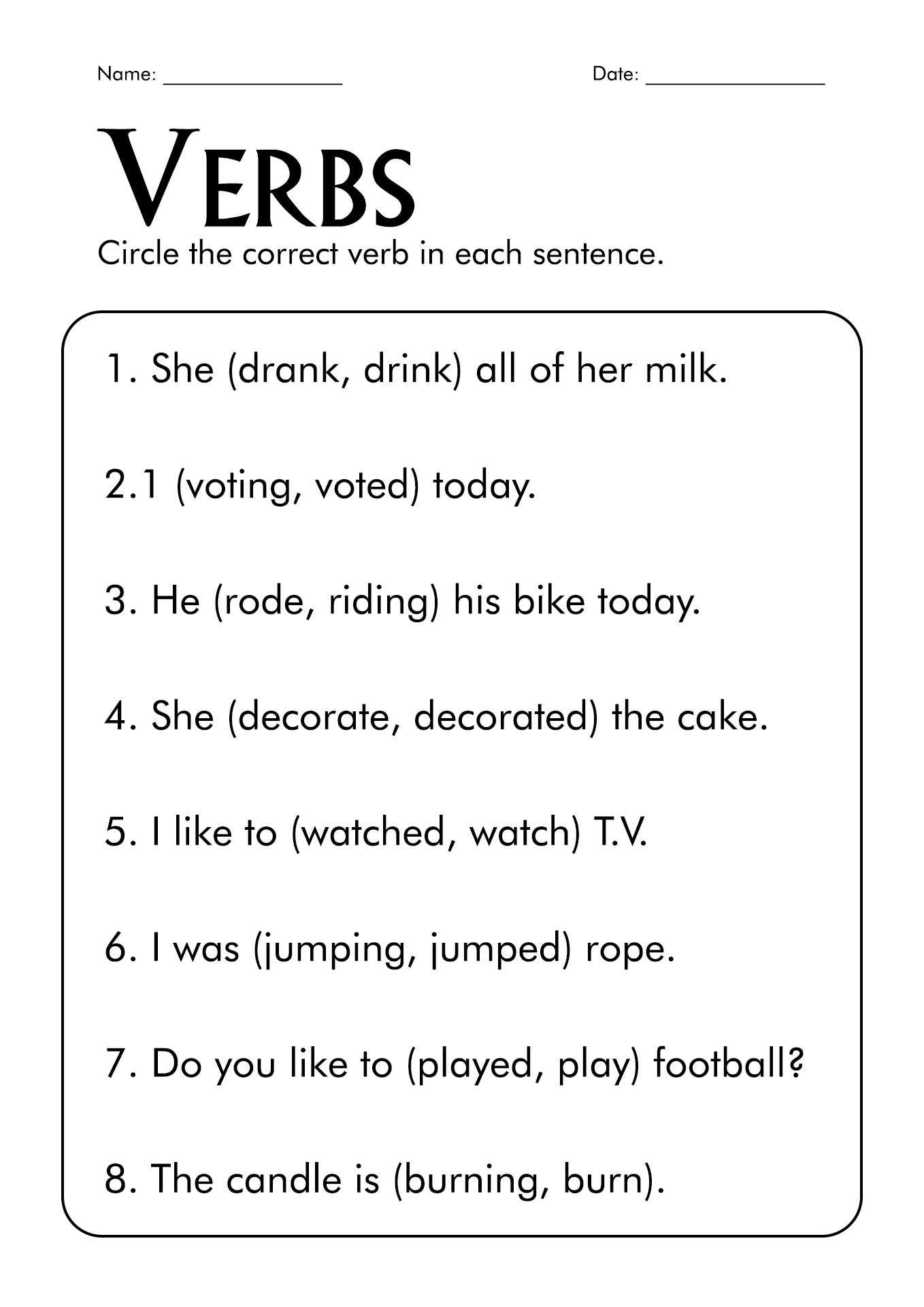 Verbs Worksheets 2nd Grade Pdf