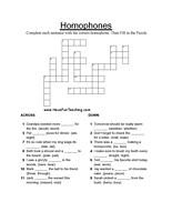 Homophones Crossword Puzzle Answer
