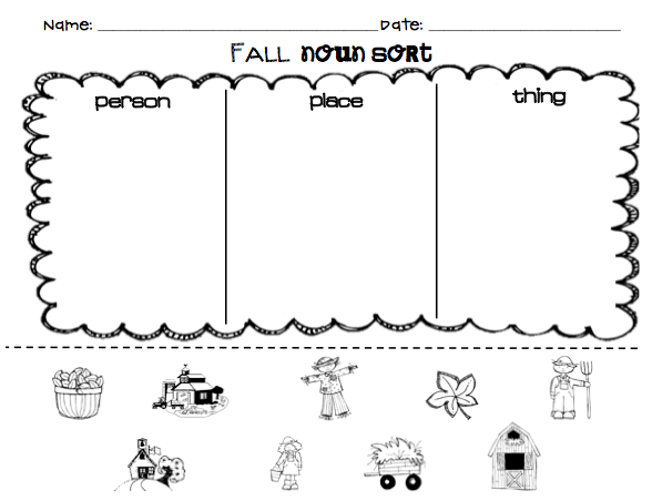 Kindergarten Noun Sort Worksheet