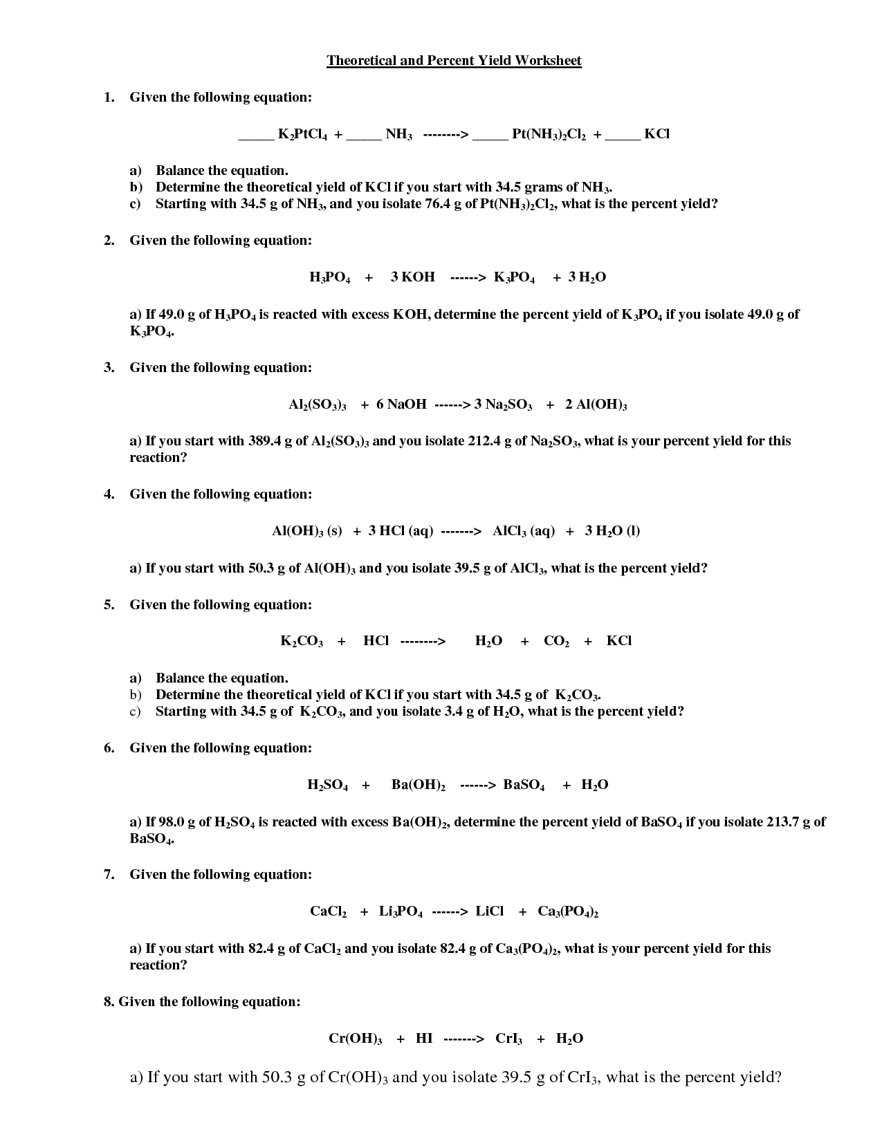 10 Best Images of Stoichiometry Worksheet 2 Answer Key - Chemistry