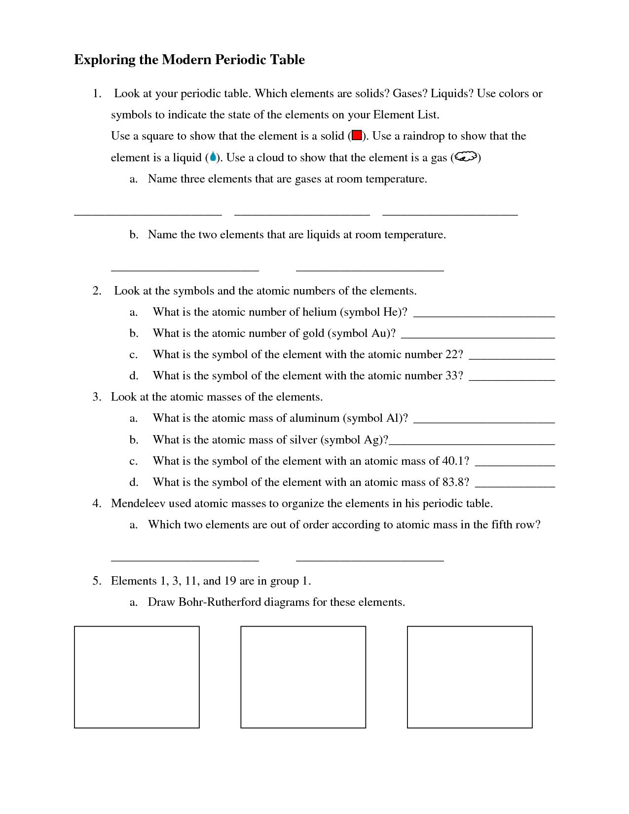 Worksheet Periodic Table Trends