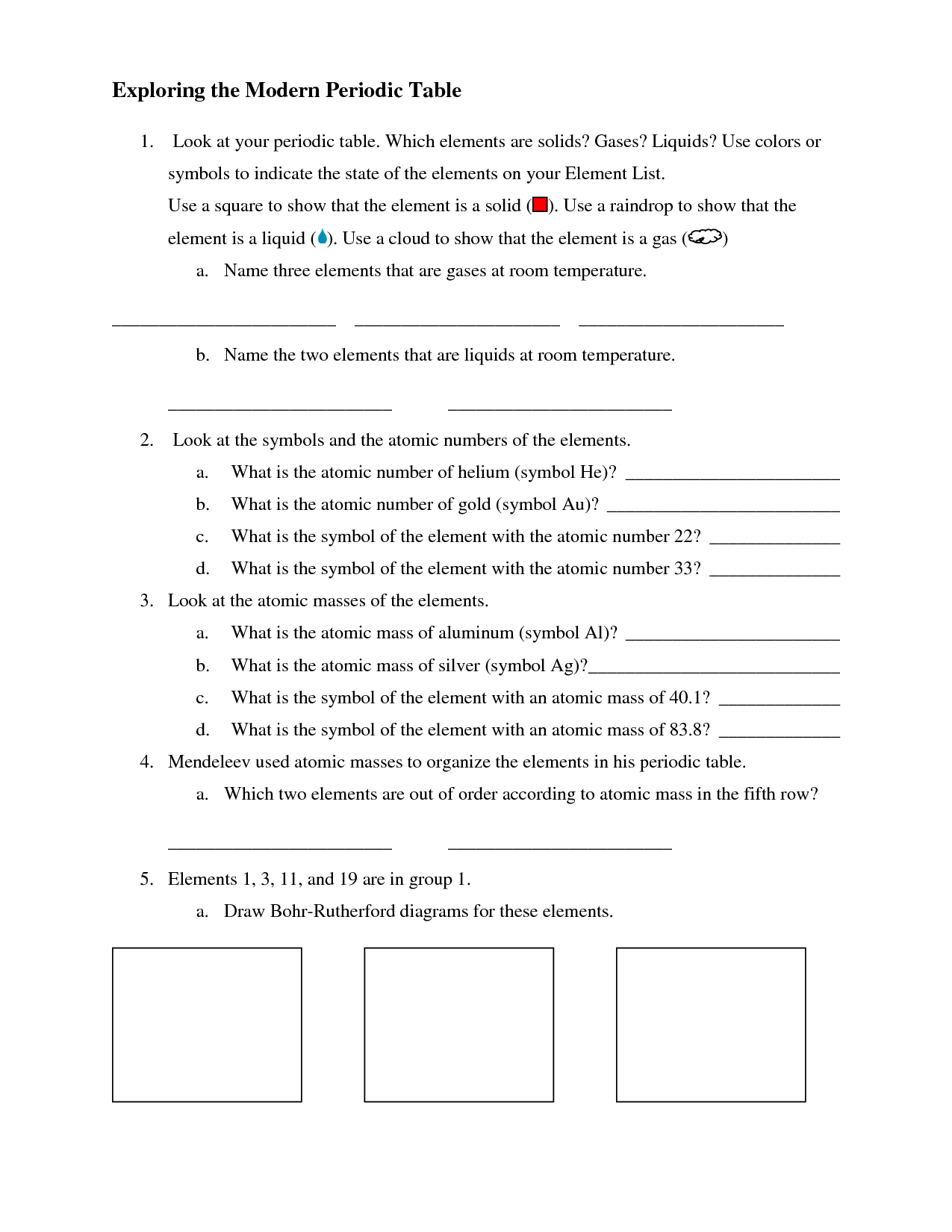 Periodic Table Activity Worksheet