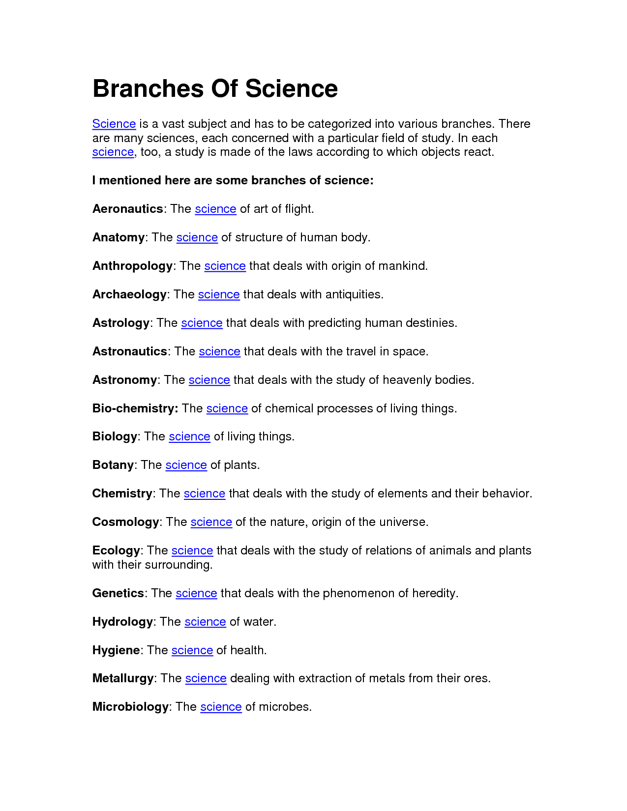 5 Best Images of Branches Of Science Worksheet - Physical Science