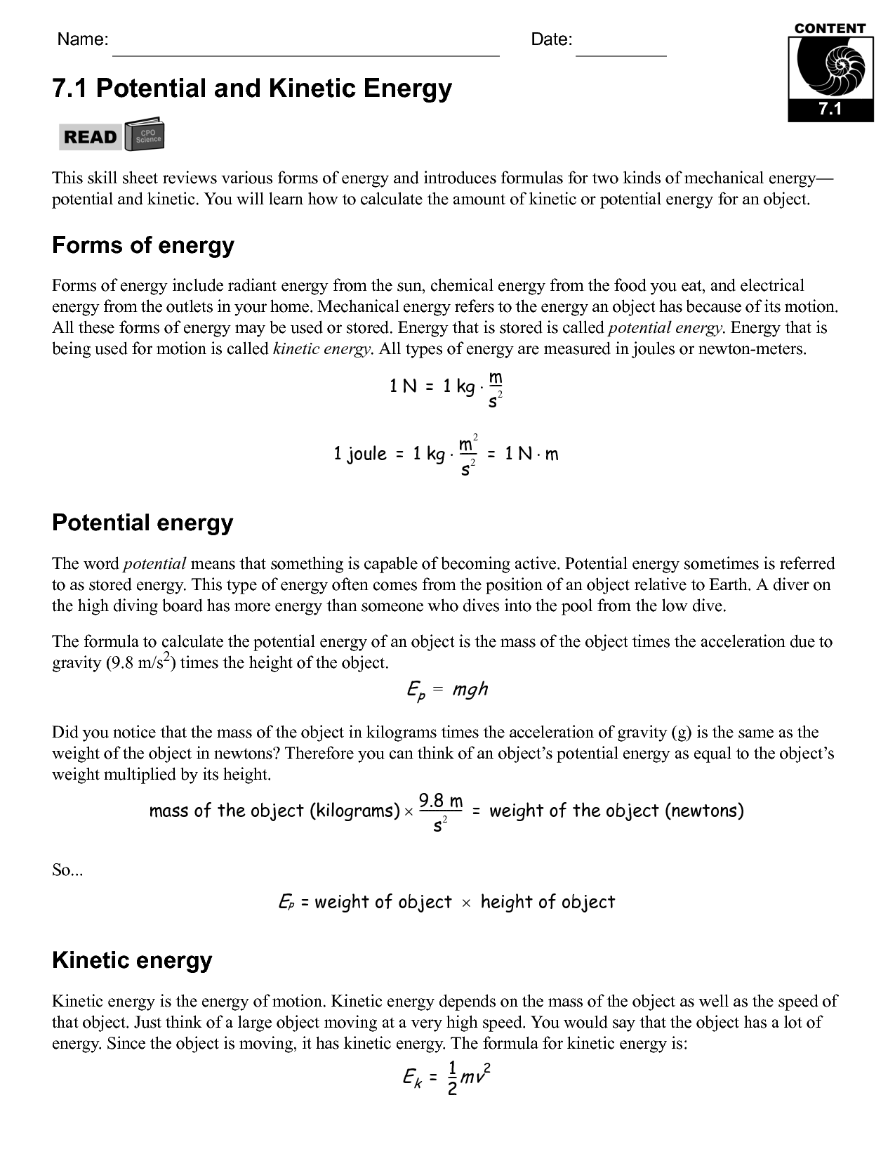 17 Best Images of Potential Energy Practice Problems Worksheet  Potential and Kinetic Energy 