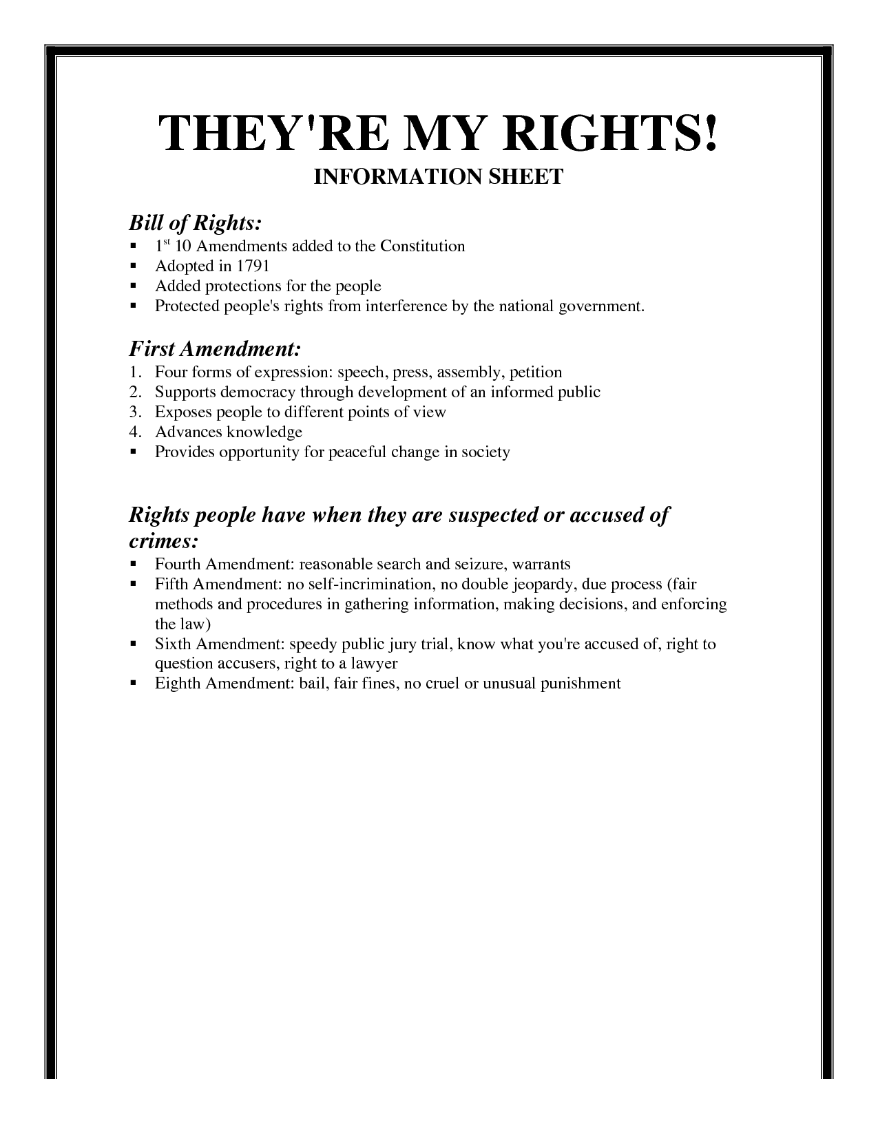 13 Best Images of Printable Bill Of Rights Worksheets For Kids