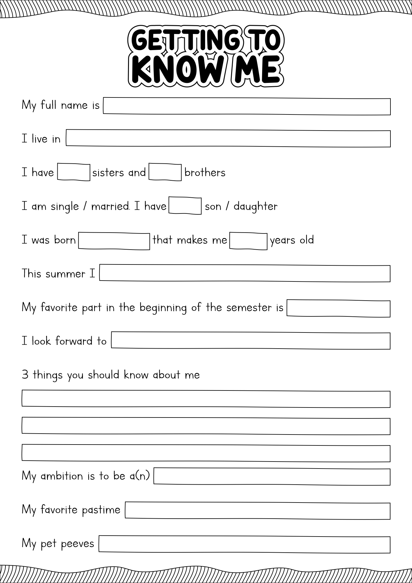 Get To Know You Worksheet Printable