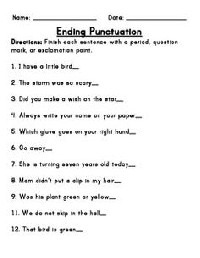 Punctuation Worksheets Grade 1