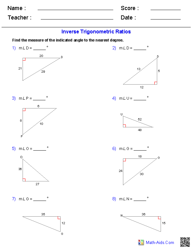 Trigonometric Ratios Worksheets