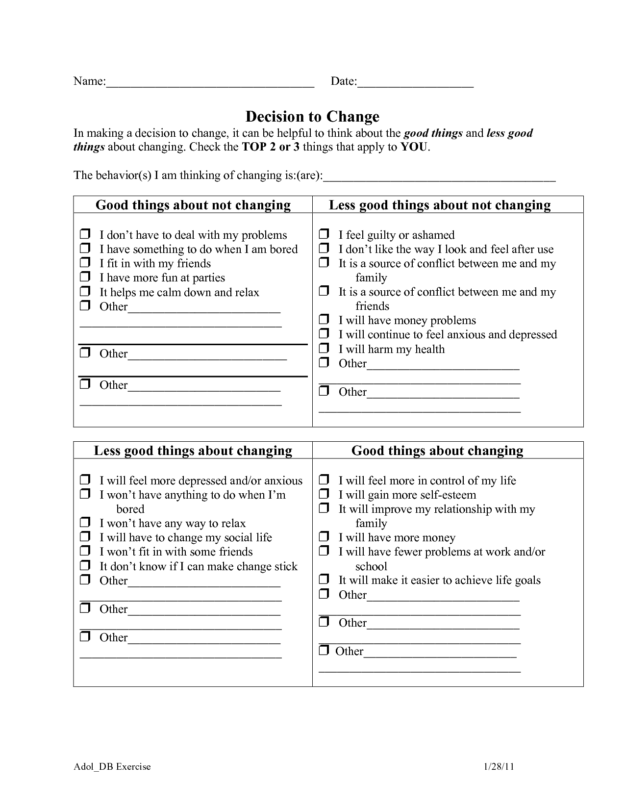 8 Best Images of Stages Of Change Worksheet Addiction  Stages of Change Questionnaire 