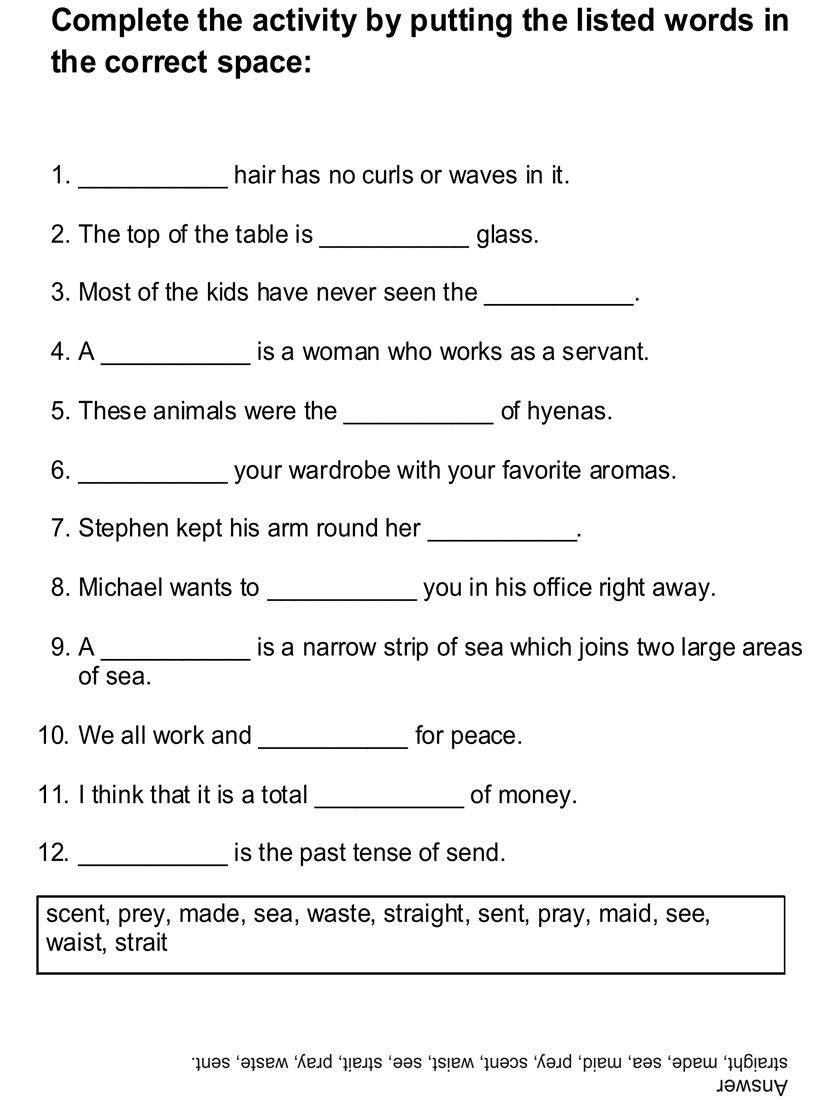 Fill In Sentences Worksheets