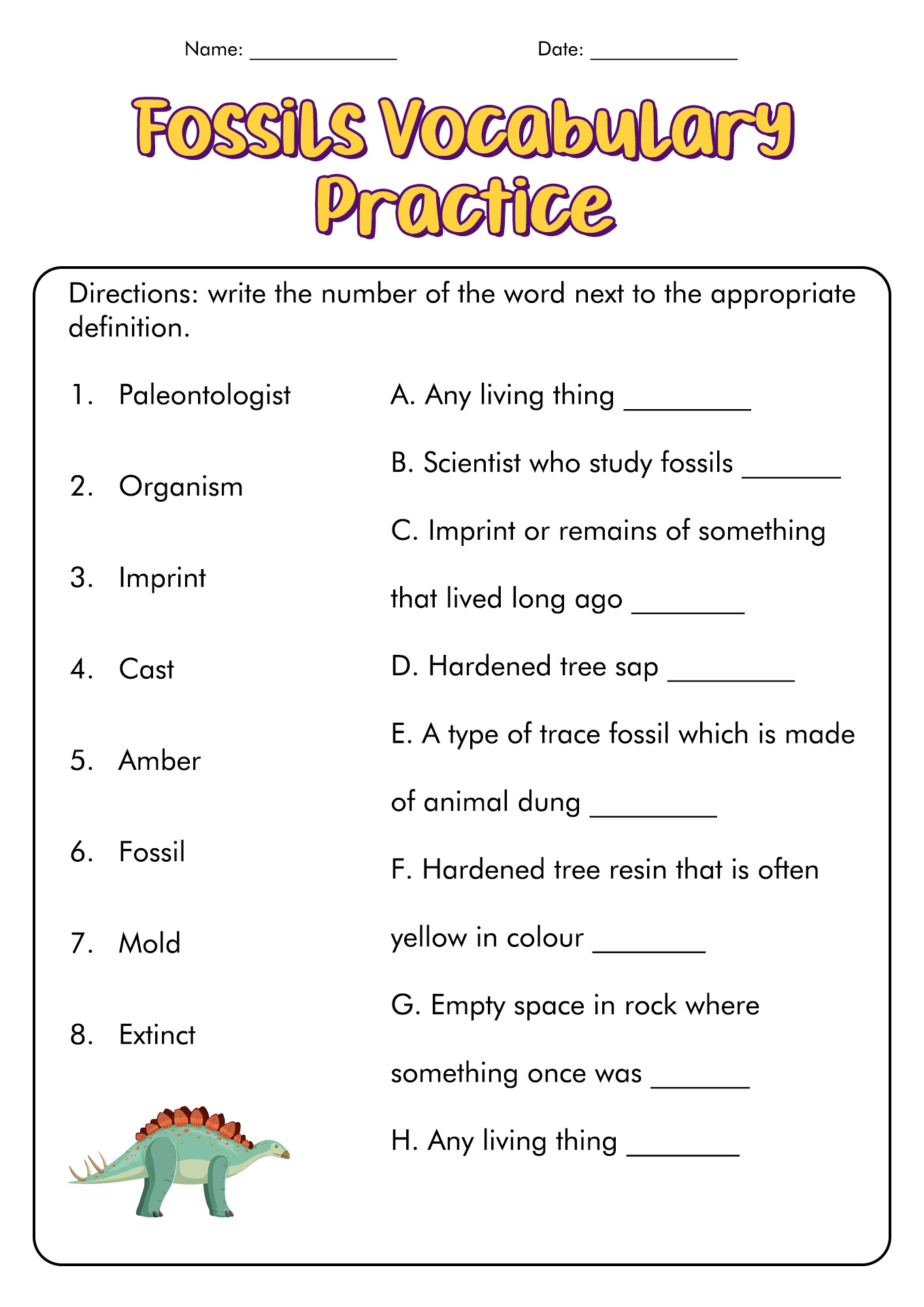 11 Best Images of Fossils Activities Worksheets Fossil Activity