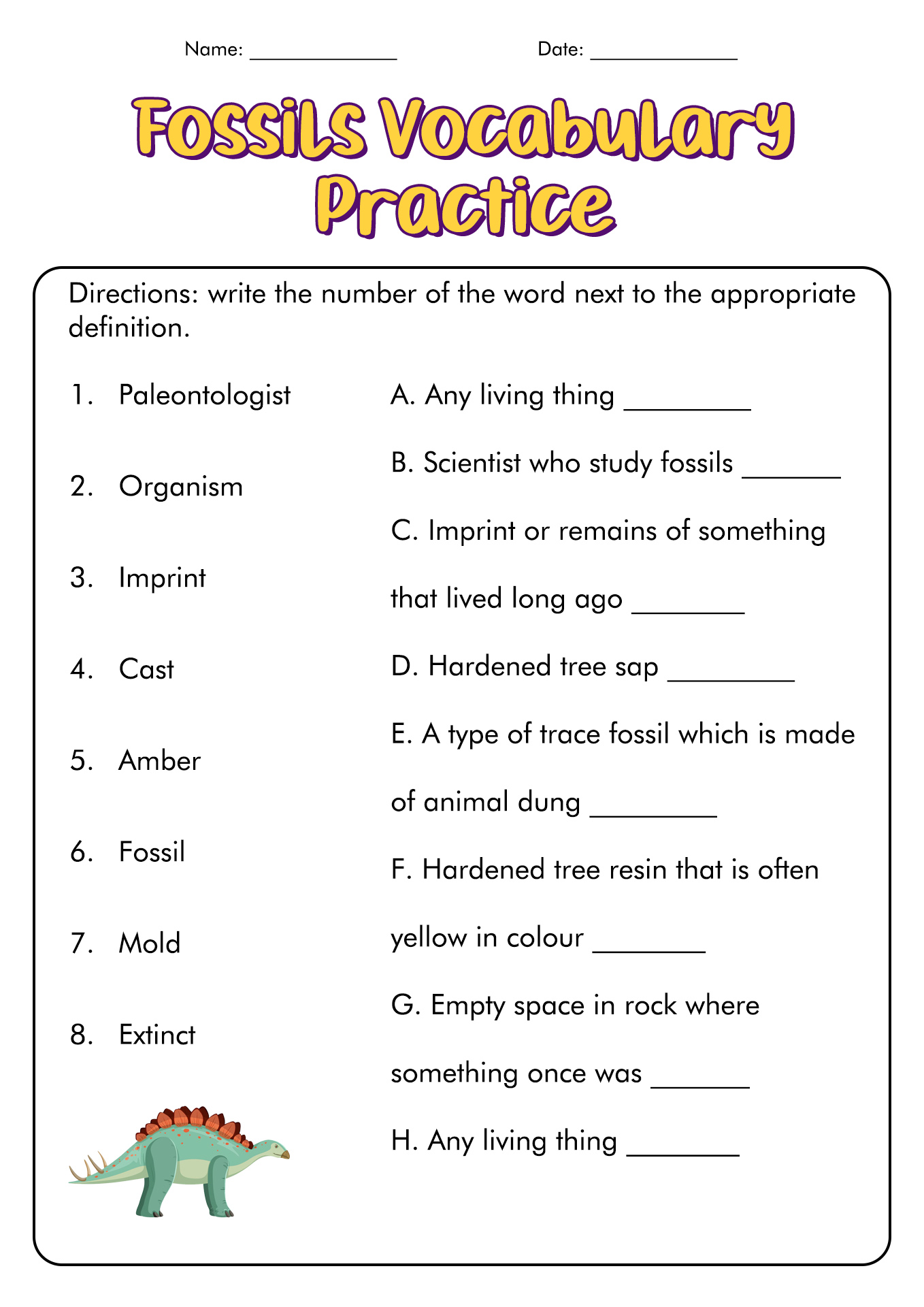 11 Best Images of Fossils Activities Worksheets - Fossil Activity