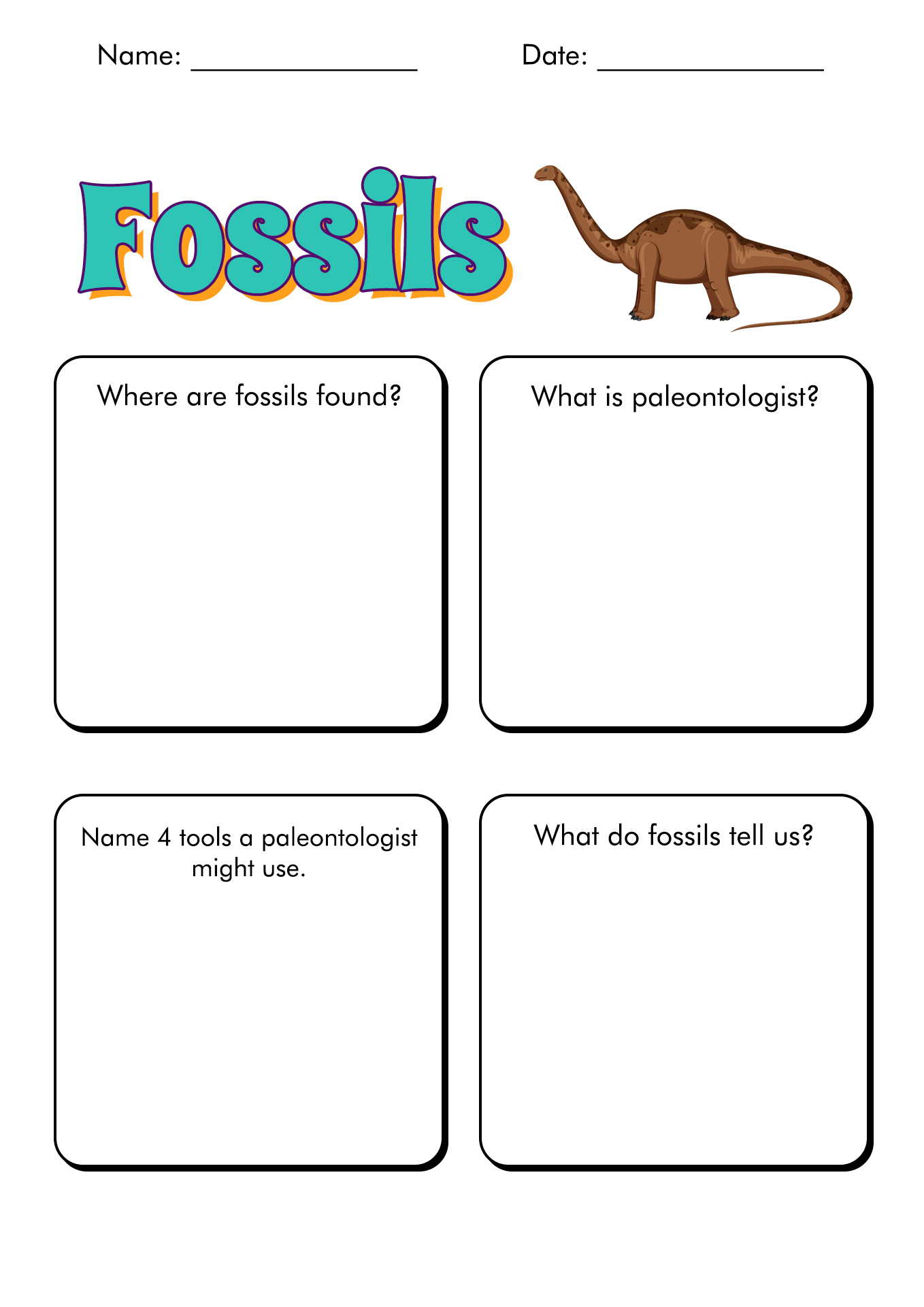 Fossils For Kids Worksheets
