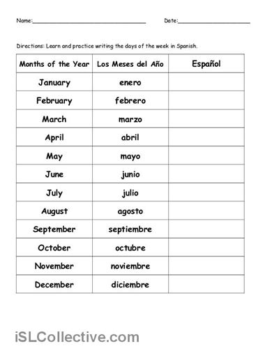  Printable Spanish Worksheets Months