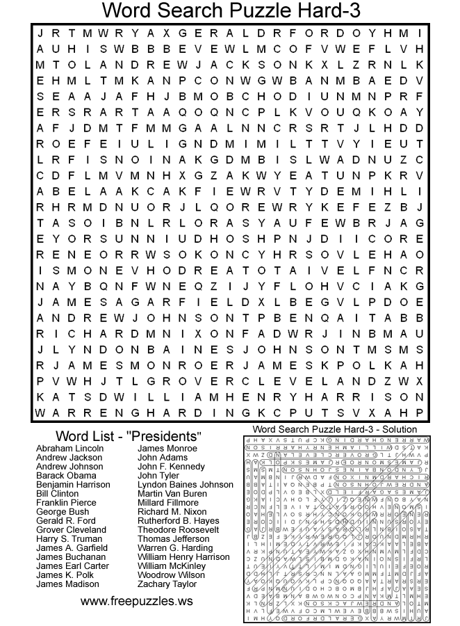 Printable Hard Word Search Puzzles
