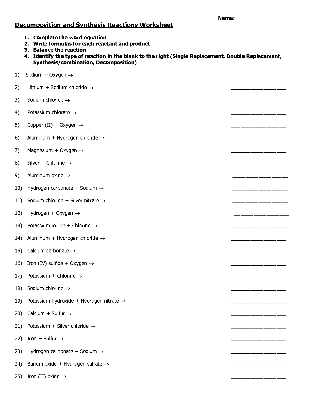 12 Best Images of Chemical Reaction Types Worksheet  Classifying Chemical Reactions Worksheet 