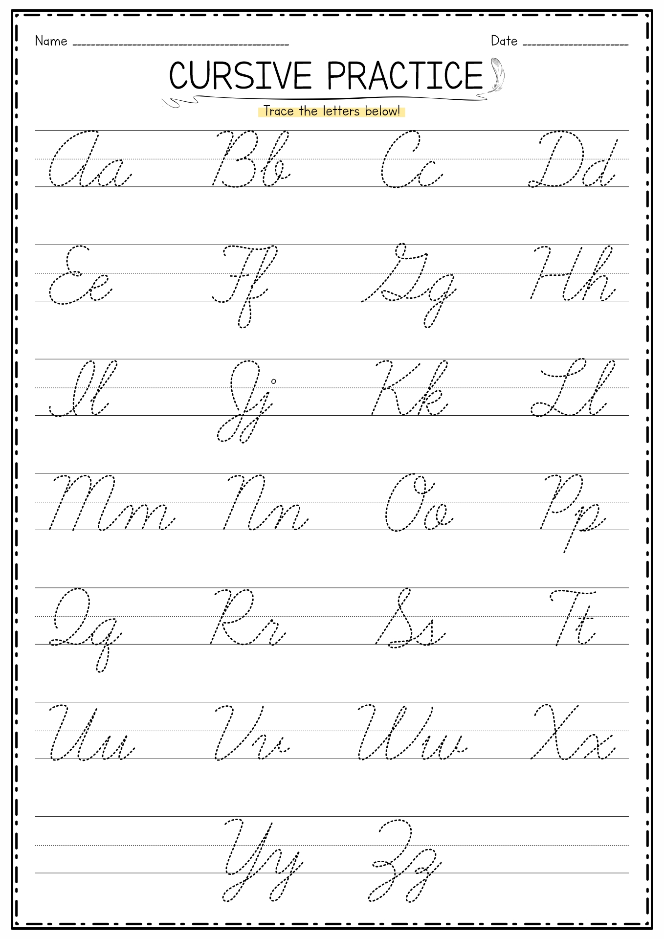 Printable Cursive Writing Practice Sheets