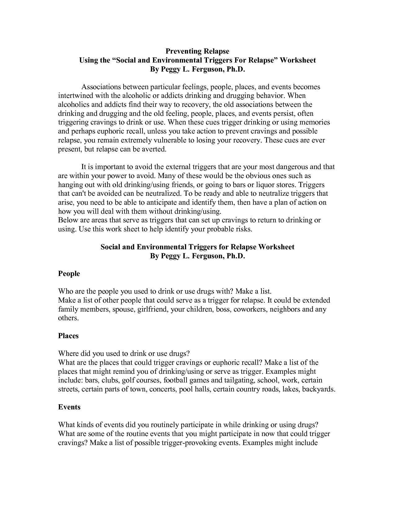 18 Best Images of Recovery And Relapse Worksheet - Relapse Prevention