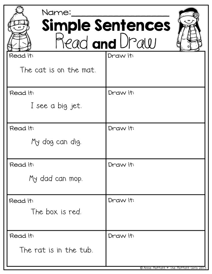 Simple Sentences Read And Draw Worksheet