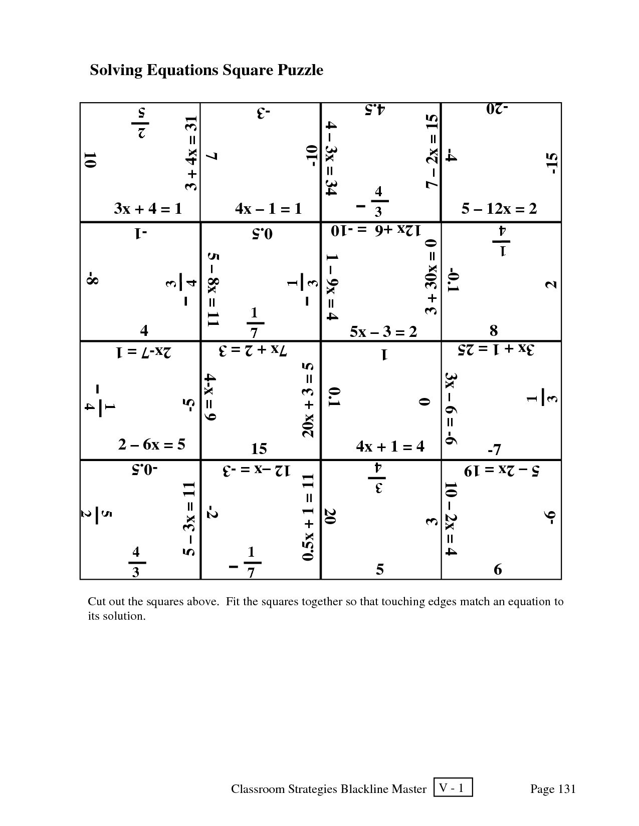 Pictures Solving Equations Puzzle Worksheet - Leafsea