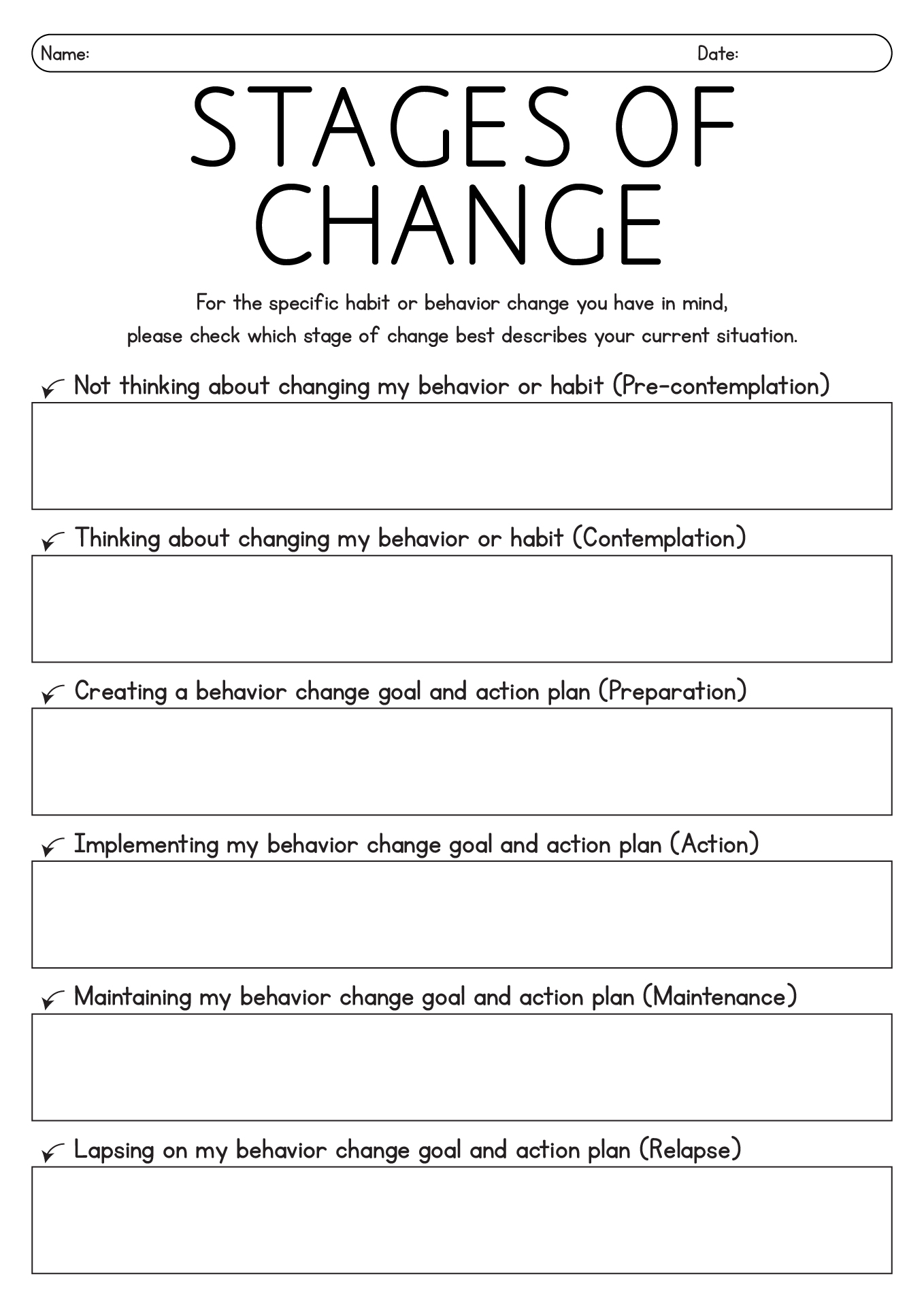 8 Best Images Of Stages Of Change Worksheet Addiction Stages Of