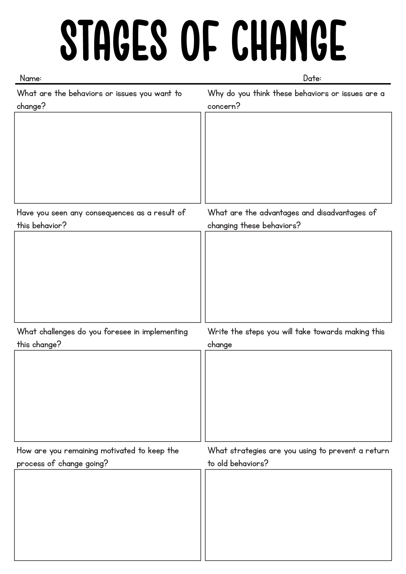 8 Best Images of Stages Of Change Worksheet Addiction  Stages of Change Questionnaire 