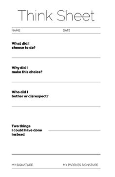 Student Behavior Reflection Sheet