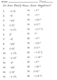 Exponent Worksheets with Integers