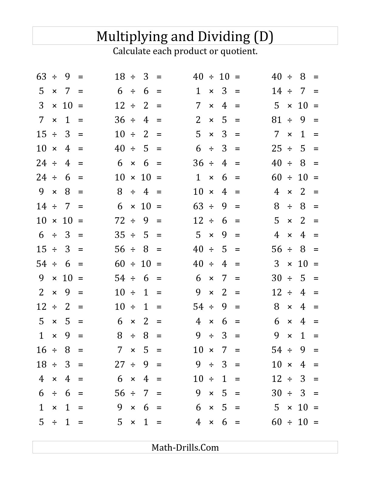 All Multiplication Facts Worksheet