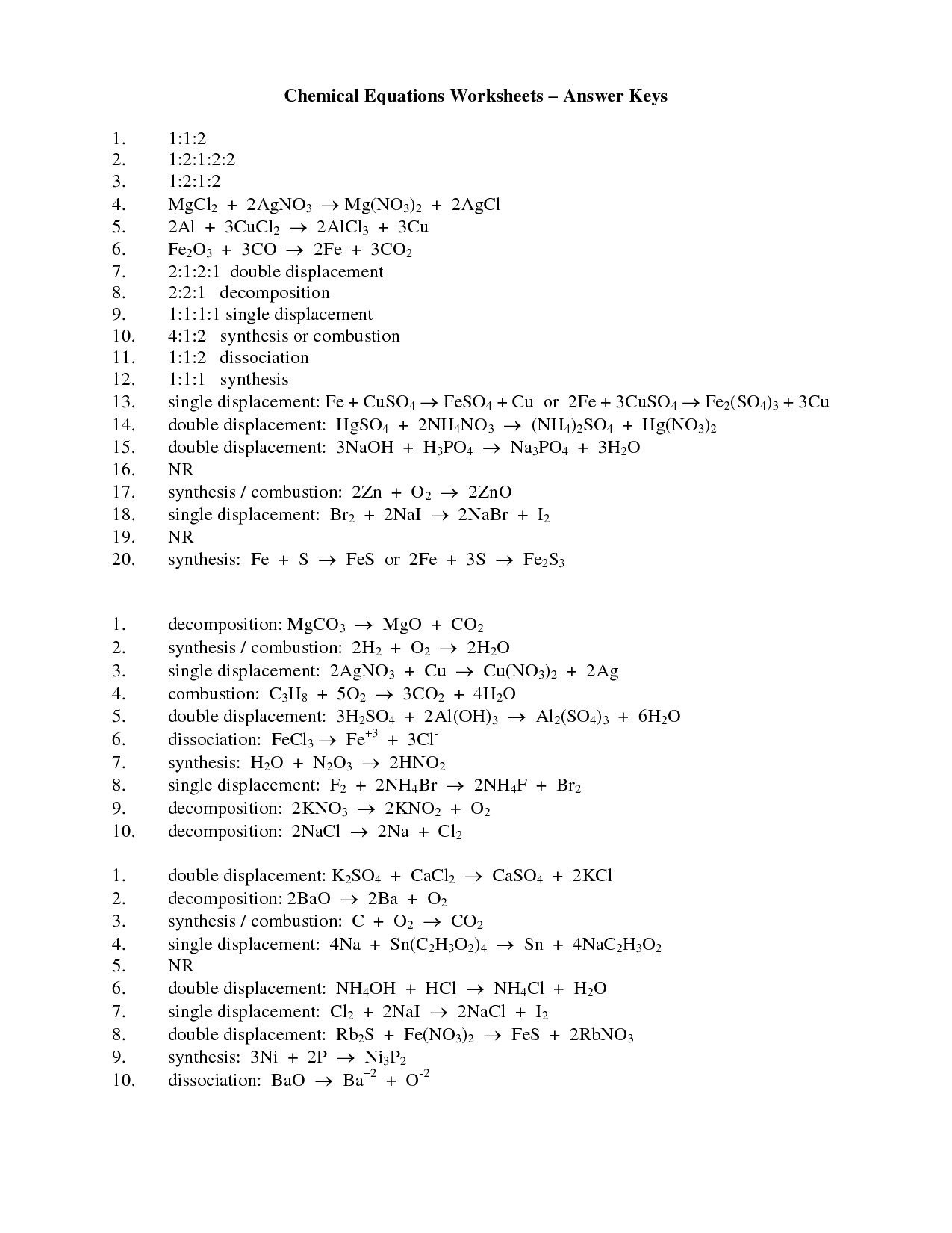 15 Best Images of Classifying Chemical Reactions Worksheet Answers  Reaction Types Worksheet 