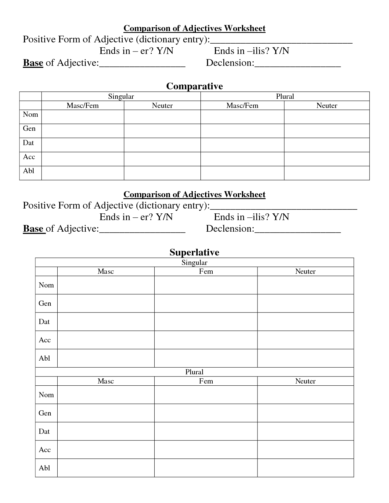 Worksheets Comparison Of Adjectives