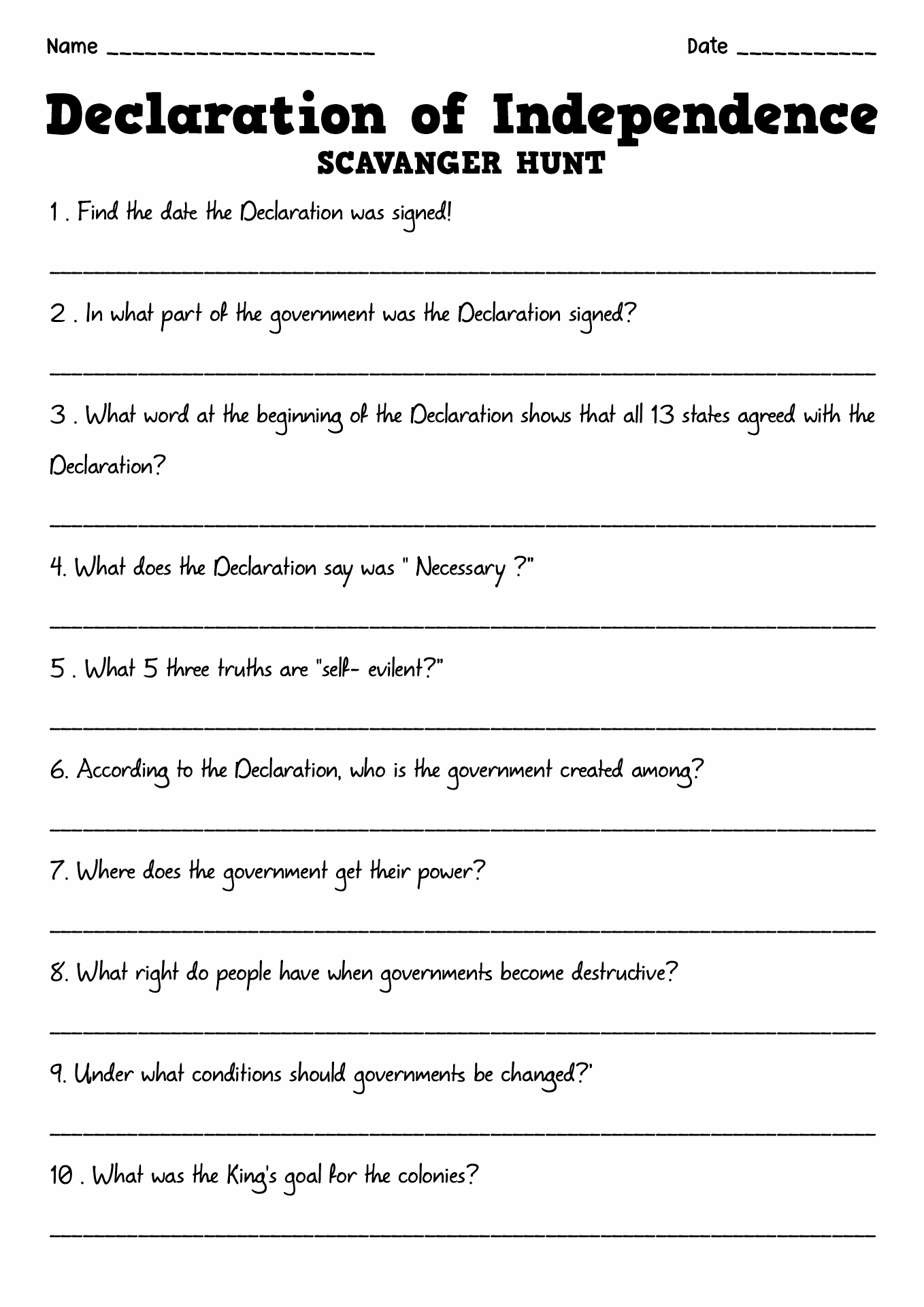 16 Best Images Of Declaration Of Independence Worksheets Elementary Declaration Of