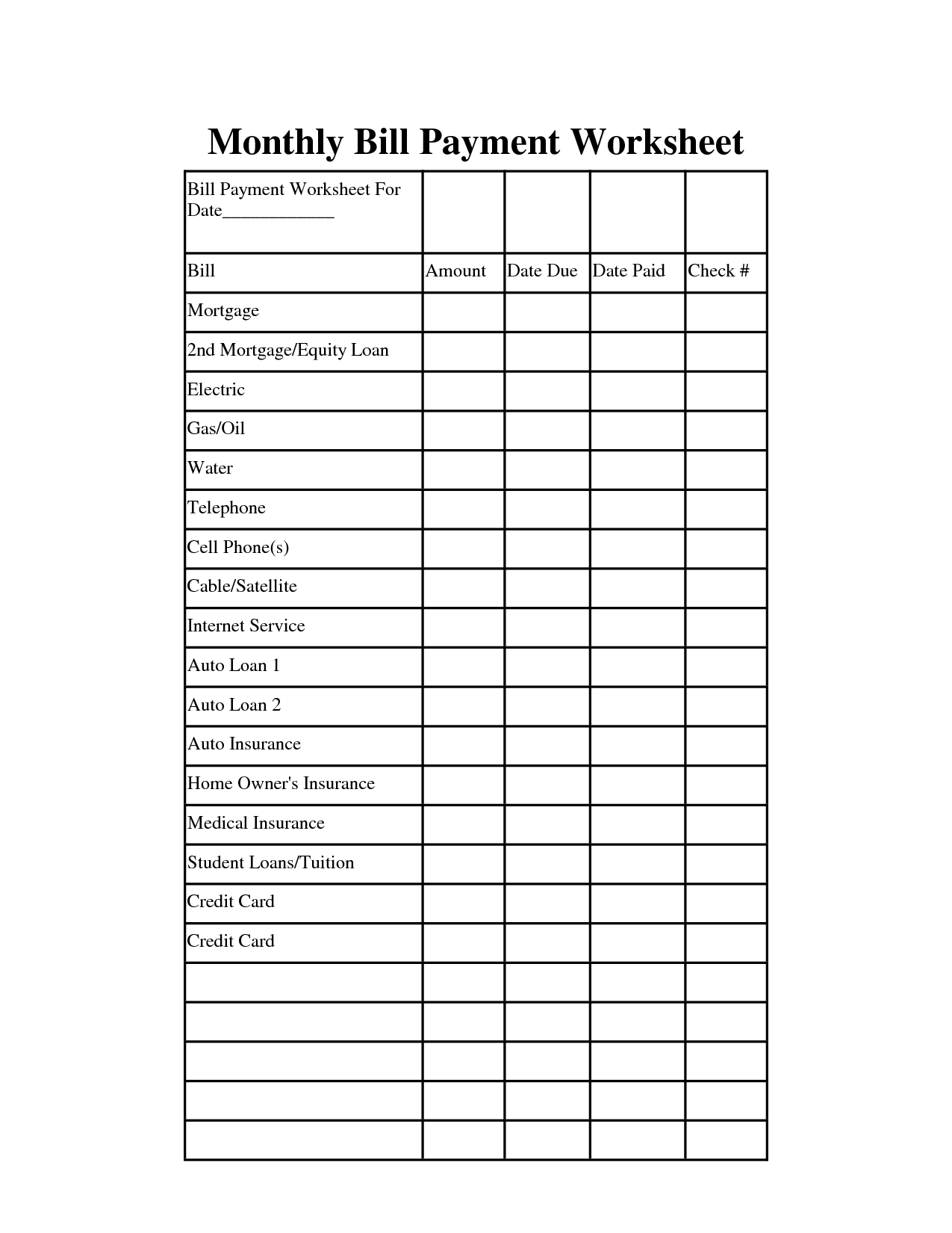 10 Best Images Of Bill Paying Worksheet Microsoft Word Monthly Bill